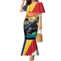 Personalised Seychelles Aldabra Giant Tortoise Family Matching Mermaid Dress and Hawaiian Shirt Beach Sunset - Wonder Print Shop
