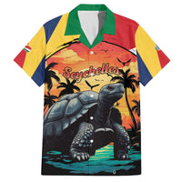 Personalised Seychelles Aldabra Giant Tortoise Family Matching Off The Shoulder Long Sleeve Dress and Hawaiian Shirt Beach Sunset - Wonder Print Shop