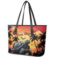 Personalised Seychelles Aldabra Giant Tortoise Leather Tote Bag Beach Sunset - Wonder Print Shop