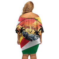 Personalised Seychelles Aldabra Giant Tortoise Off Shoulder Short Dress Beach Sunset - Wonder Print Shop