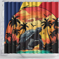 Personalised Seychelles Aldabra Giant Tortoise Shower Curtain Beach Sunset