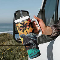 Personalised Seychelles Aldabra Giant Tortoise Tumbler With Handle Beach Sunset - Wonder Print Shop