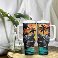 Personalised Seychelles Aldabra Giant Tortoise Tumbler With Handle Beach Sunset - Wonder Print Shop