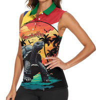 Personalised Seychelles Aldabra Giant Tortoise Women Sleeveless Polo Shirt Beach Sunset - Wonder Print Shop