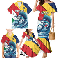 Personalised Seychelles Sailfish Family Matching Mermaid Dress and Hawaiian Shirt With Coat Of Arms - Wonder Print Shop