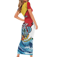 Personalised Seychelles Sailfish Family Matching Short Sleeve Bodycon Dress and Hawaiian Shirt With Coat Of Arms - Wonder Print Shop