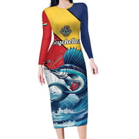 Personalised Seychelles Sailfish Long Sleeve Bodycon Dress With Coat Of Arms - Wonder Print Shop