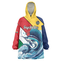 Personalised Seychelles Sailfish Wearable Blanket Hoodie With Coat Of Arms - Wonder Print Shop