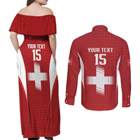 Custom Switzerland Football 2026 Couples Matching Off Shoulder Maxi Dress and Long Sleeve Button Shirt Hopp Schwiiz - Wonder Print Shop