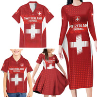 Custom Switzerland Football 2026 Family Matching Long Sleeve Bodycon Dress and Hawaiian Shirt Hopp Schwiiz - Wonder Print Shop