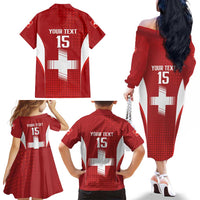 Custom Switzerland Football 2026 Family Matching Off The Shoulder Long Sleeve Dress and Hawaiian Shirt Hopp Schwiiz - Wonder Print Shop