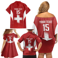 Custom Switzerland Football 2026 Family Matching Off Shoulder Short Dress and Hawaiian Shirt Hopp Schwiiz - Wonder Print Shop