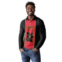Custom Angola Football Long Sleeve Polo Shirt Come On Palancas Negras - Wonder Print Shop