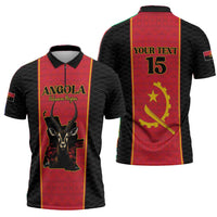 Custom Angola Football Zipper Polo Shirt Come On Palancas Negras - Wonder Print Shop