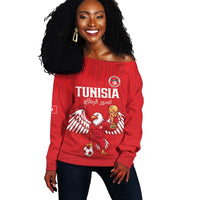 Custom Tunisia Football Off Shoulder Sweater Eagles of Carthage Rise - Wonder Print Shop
