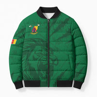 Custom Cameroon Football Bomber Puffer Jacket Go Les Lions Indomptables Go - Wonder Print Shop