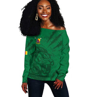 Custom Cameroon Football Off Shoulder Sweater Go Les Lions Indomptables Go - Wonder Print Shop