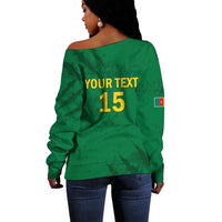 Custom Cameroon Football Off Shoulder Sweater Go Les Lions Indomptables Go - Wonder Print Shop