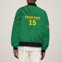 Custom Cameroon Football Sleeve Zip Bomber Jacket Go Les Lions Indomptables Go - Wonder Print Shop