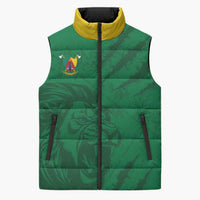 Custom Cameroon Football Sleeveless Puffer Jacket Go Les Lions Indomptables Go - Wonder Print Shop