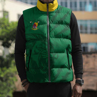 Custom Cameroon Football Sleeveless Puffer Jacket Go Les Lions Indomptables Go - Wonder Print Shop