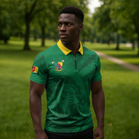 Custom Cameroon Football Zipper Polo Shirt Go Les Lions Indomptables Go - Wonder Print Shop
