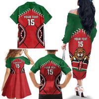 Custom Kenya Rugby Family Matching Off The Shoulder Long Sleeve Dress and Hawaiian Shirt Lion Mascot African Pattern