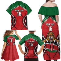 Custom Kenya Rugby Family Matching Off Shoulder Maxi Dress and Hawaiian Shirt Lion Mascot African Pattern