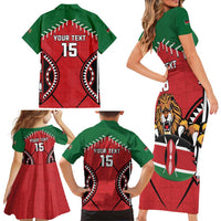 Custom Kenya Rugby Family Matching Short Sleeve Bodycon Dress and Hawaiian Shirt Lion Mascot African Pattern
