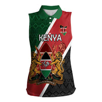 Personalised Kenya Women Sleeveless Polo Shirt Coat Of Arms Mix Flag Style