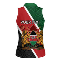 Personalised Kenya Women Sleeveless Polo Shirt Coat Of Arms Mix Flag Style