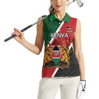 Personalised Kenya Women Sleeveless Polo Shirt Coat Of Arms Mix Flag Style