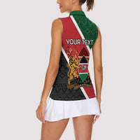 Personalised Kenya Women Sleeveless Polo Shirt Coat Of Arms Mix Flag Style