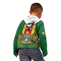 Personalised Zimbabwe Independence Day Kid Hoodie Gloriosa Flower - Flag Style
