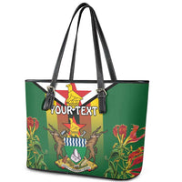 Personalised Zimbabwe Independence Day Leather Tote Bag Gloriosa Flower - Flag Style