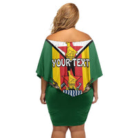 Personalised Zimbabwe Independence Day Off Shoulder Short Dress Gloriosa Flower - Flag Style