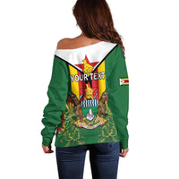 Personalised Zimbabwe Independence Day Off Shoulder Sweater Gloriosa Flower - Flag Style