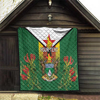 Personalised Zimbabwe Independence Day Quilt Gloriosa Flower - Flag Style