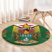 Personalised Zimbabwe Independence Day Round Carpet Gloriosa Flower - Flag Style