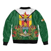 Personalised Zimbabwe Independence Day Sleeve Zip Bomber Jacket Gloriosa Flower - Flag Style