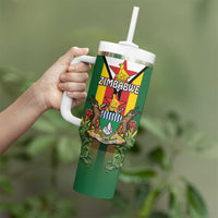 Personalised Zimbabwe Independence Day Tumbler With Handle Gloriosa Flower - Flag Style