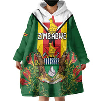 Personalised Zimbabwe Independence Day Wearable Blanket Hoodie Gloriosa Flower - Flag Style