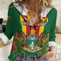 Personalised Zimbabwe Independence Day Women Casual Shirt Gloriosa Flower - Flag Style