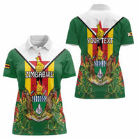 Personalised Zimbabwe Independence Day Women Polo Shirt Gloriosa Flower - Flag Style