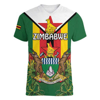Personalised Zimbabwe Independence Day Women V-Neck T-Shirt Gloriosa Flower - Flag Style