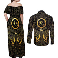 Ancient Egyptian Couples Matching Off Shoulder Maxi Dress and Long Sleeve Button Shirt Horus Falcon God