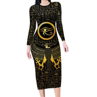 Ancient Egyptian Family Matching Long Sleeve Bodycon Dress and Hawaiian Shirt Horus Falcon God