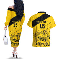 Custom Colombia Football Couples Matching Off The Shoulder Long Sleeve Dress and Hawaiian Shirt Go Los Cafeteros
