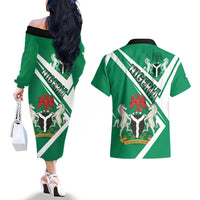 Nigeria Coat Of Arms Couples Matching Off The Shoulder Long Sleeve Dress and Hawaiian Shirt Sporty Style