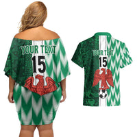 Custom Nigeria Football Couples Matching Off Shoulder Short Dress and Hawaiian Shirt Come On Super Eagles